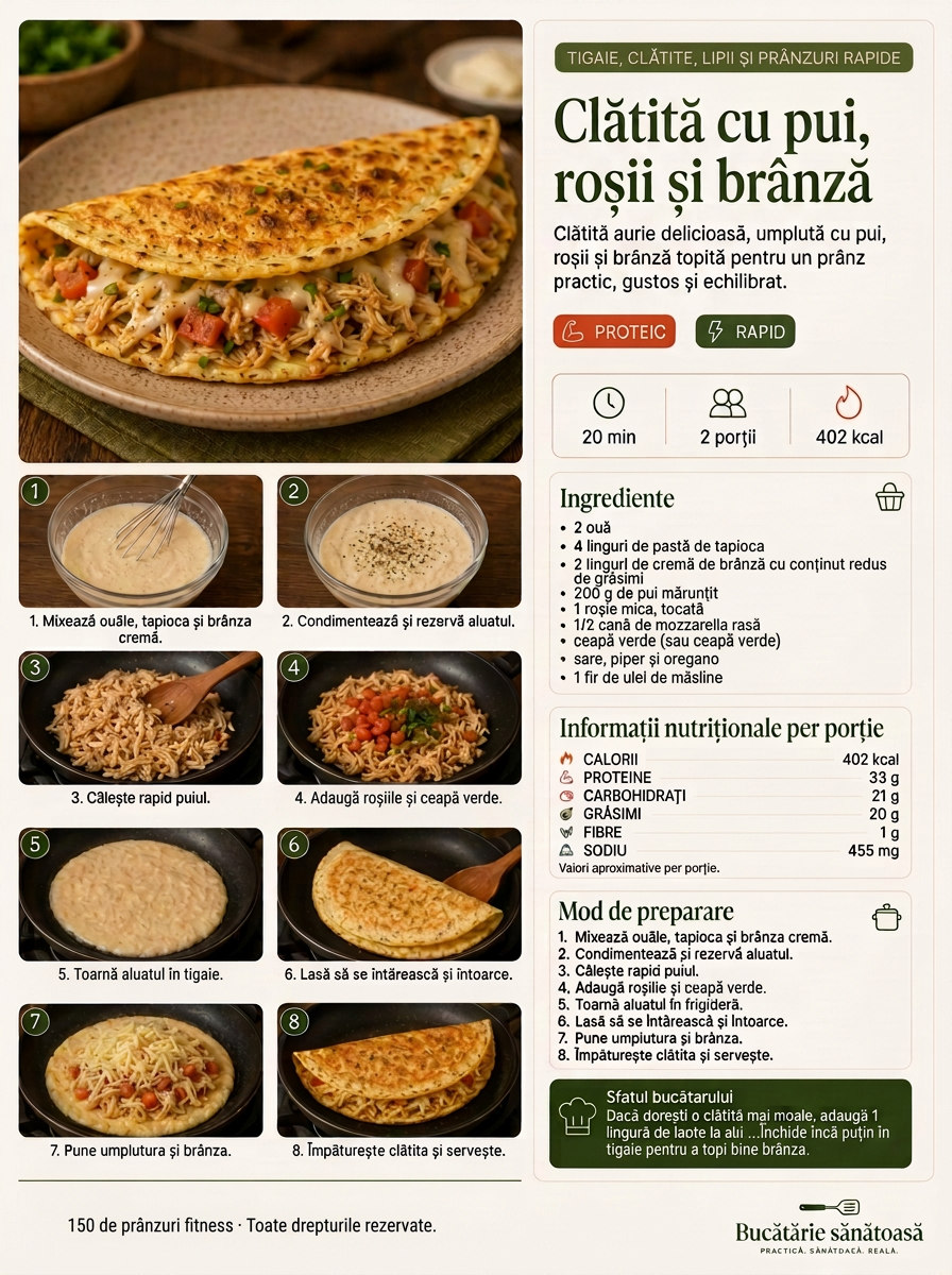 Clătită cu pui, roșii și brânză