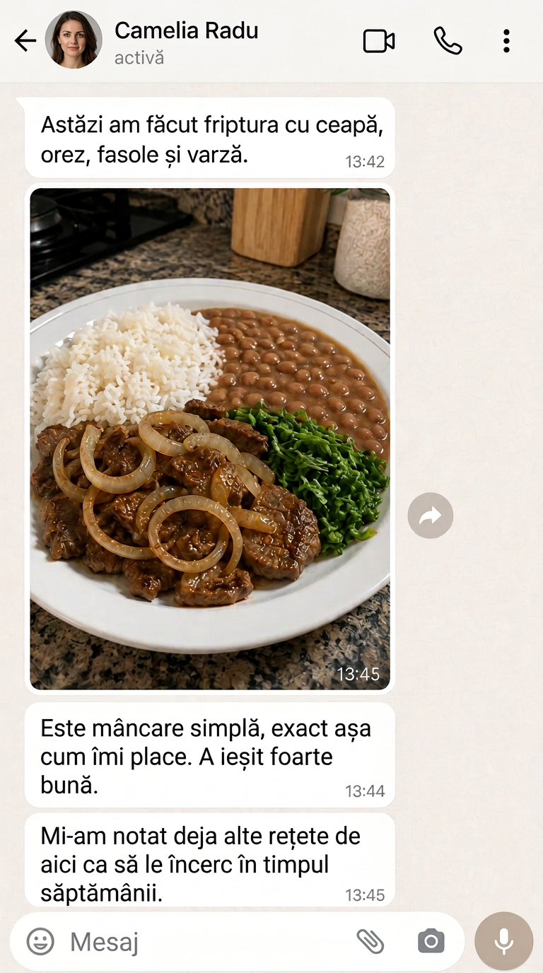 Mesaj de la Camelia Radu, cu rețeta pregătită